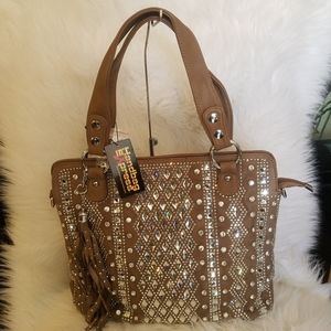 HANDBAG EXPRESS TAUPE BLING TOTE